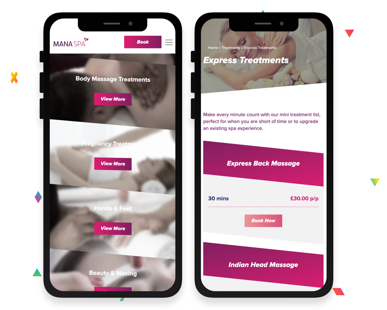 mana spa mobile view