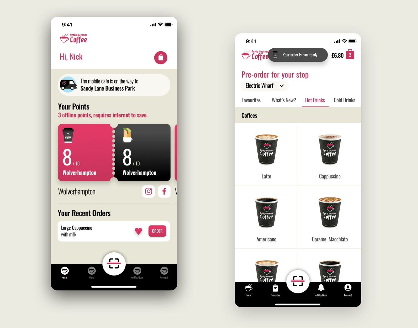 Really Awesome Coffee Order Mobile Screen