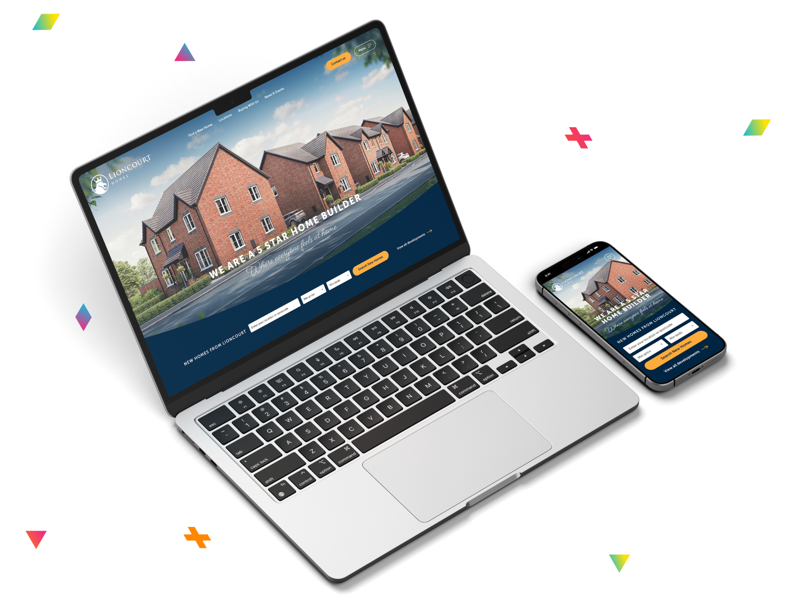 screen grab images of lioncourt homes on a desktop and mobile.